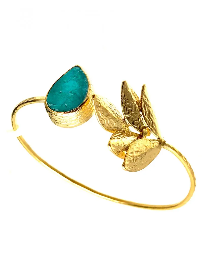 PULSERAS CON PIEDRAS TURQUESAS DECORADAS CON FINAS HOJAS