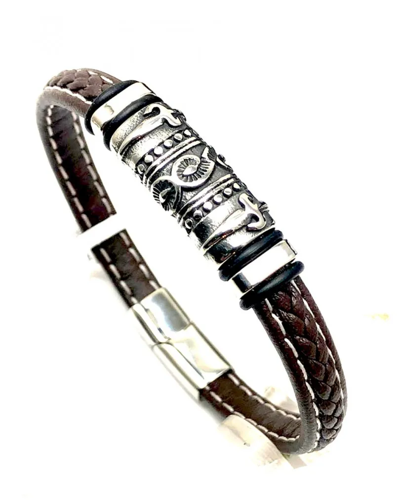 PULSERAS DE ACERO Y CUERO MARRONES COMPLEMENTOS HOMBRE 
