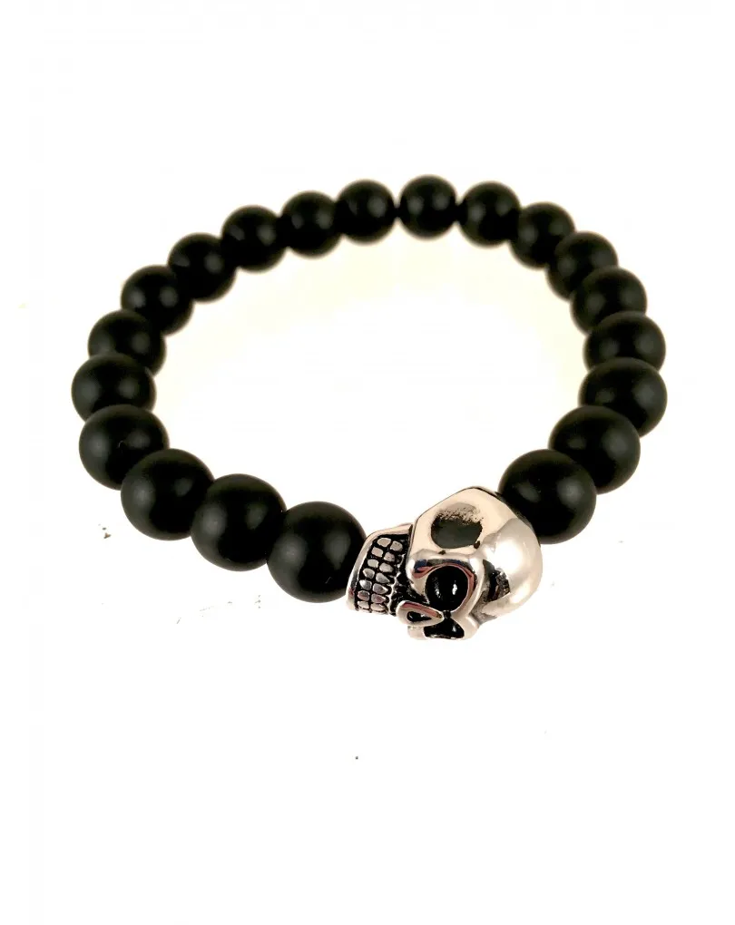 PULSERAS DE HOMBRE DE BOLAS NEGRAS CON CALAVERA