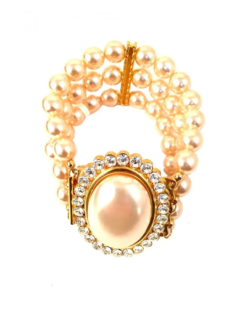 PULSERAS DORADAS ANCHAS CON TRIPLE HILERA DE PERLAS