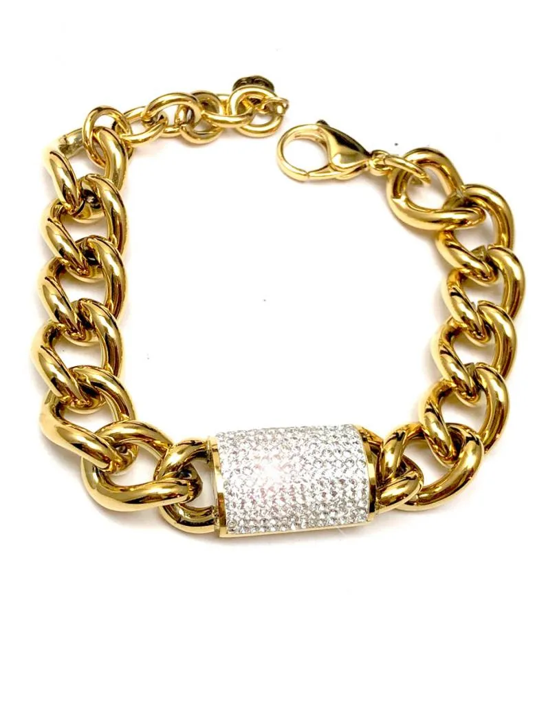 PULSERAS DORADAS DE ESLABON GRANDE DECORADAS EN CRISTAL