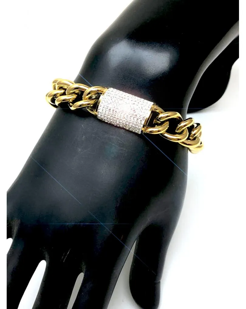 PULSERAS DORADAS DE ESLABON GRANDE DECORADAS EN CRISTAL