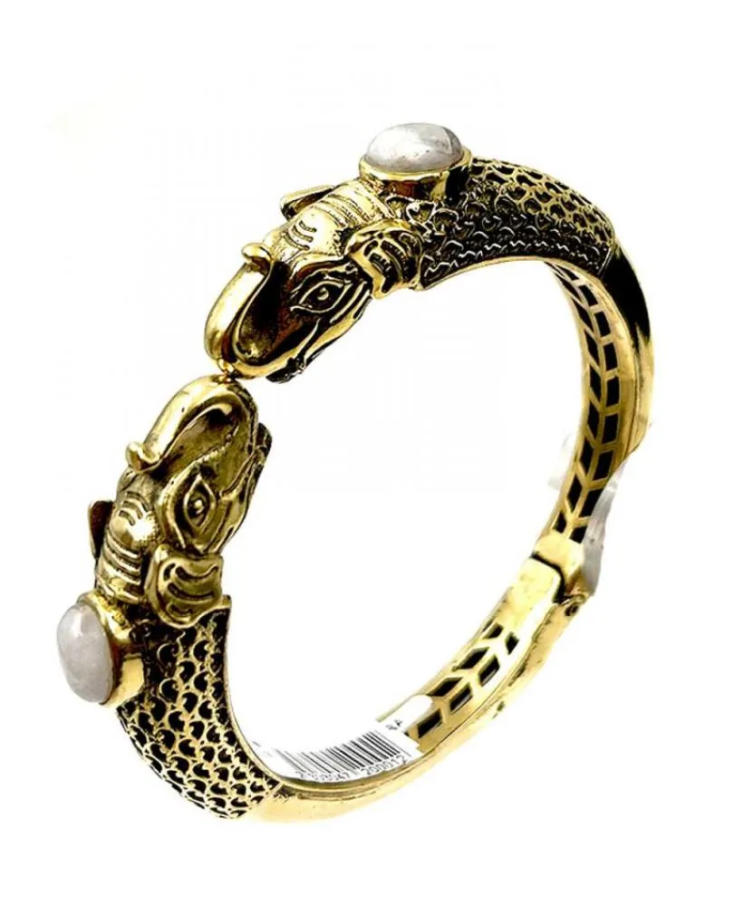 PULSERAS ETNICAS DORADAS CON ELEFANTES Y PIEDRA SEMIPRECIOSA