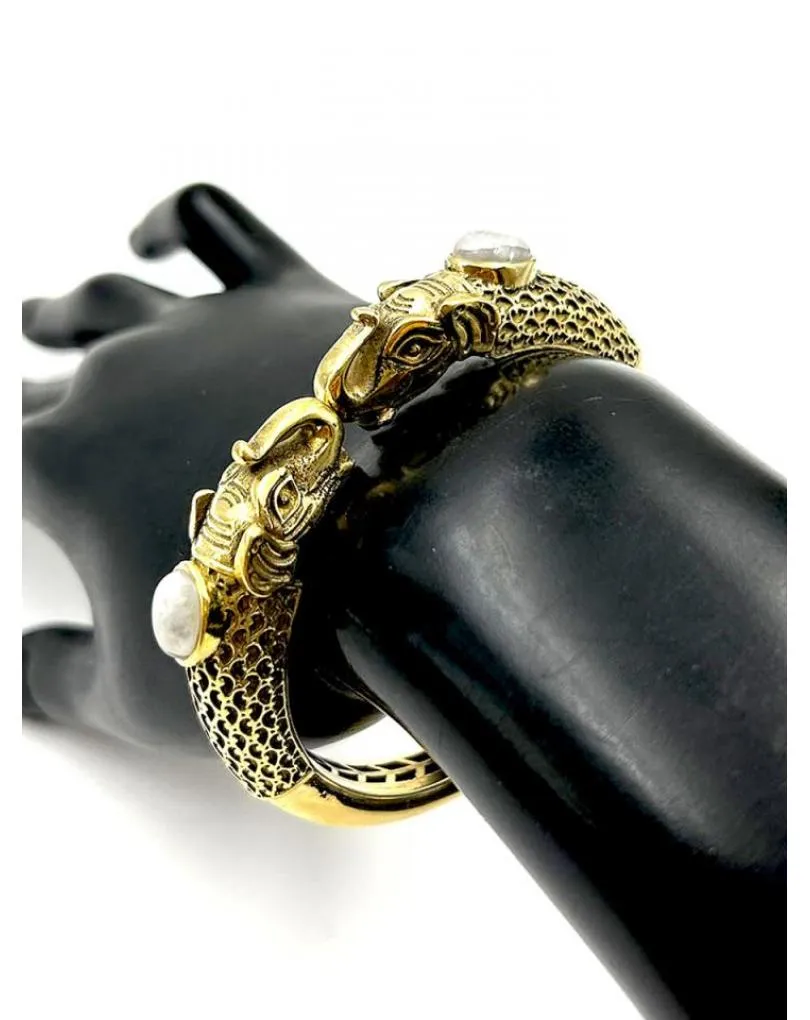 PULSERAS ETNICAS DORADAS CON ELEFANTES Y PIEDRA SEMIPRECIOSA