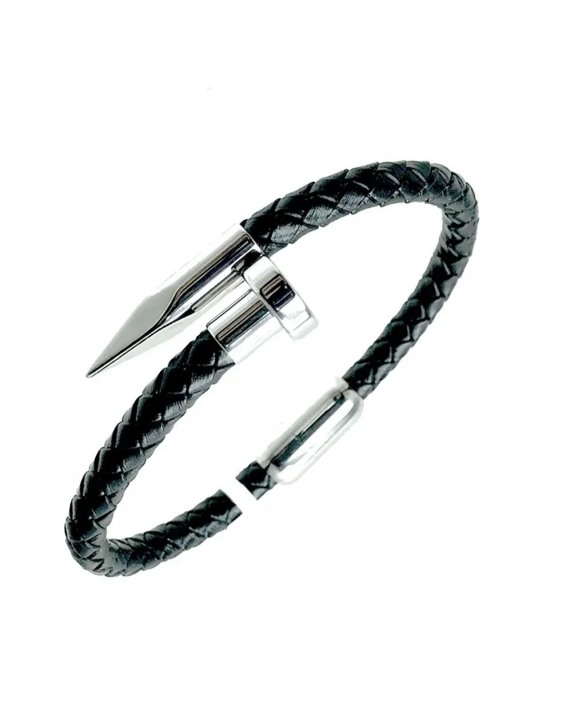 PULSERAS HOMBRE DE CLAVO EN ACERO CON CUERO