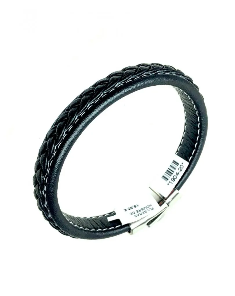 PULSERAS HOMBRE DE CUERO TRENZADO Y CIERRE CALAVERA
