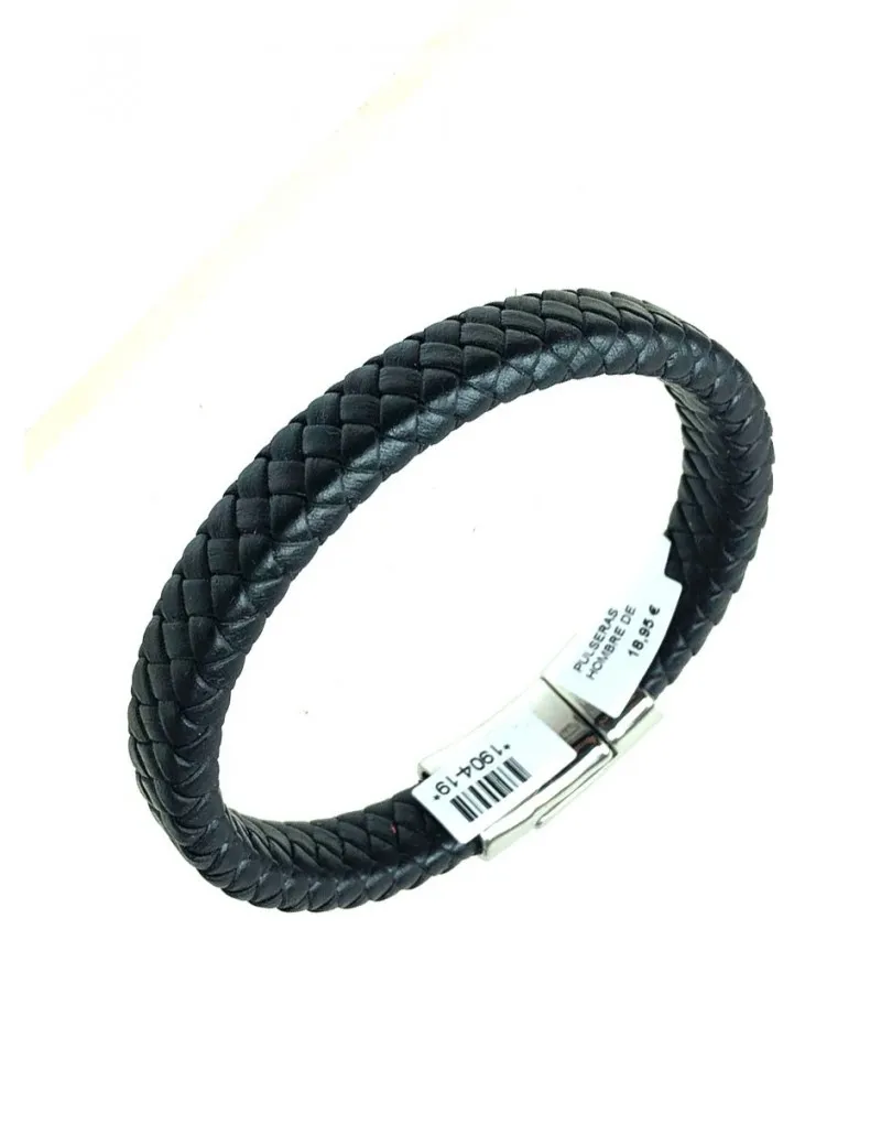 PULSERAS HOMBRE DE CUERO TRENZADO Y CIERRE CRUZ