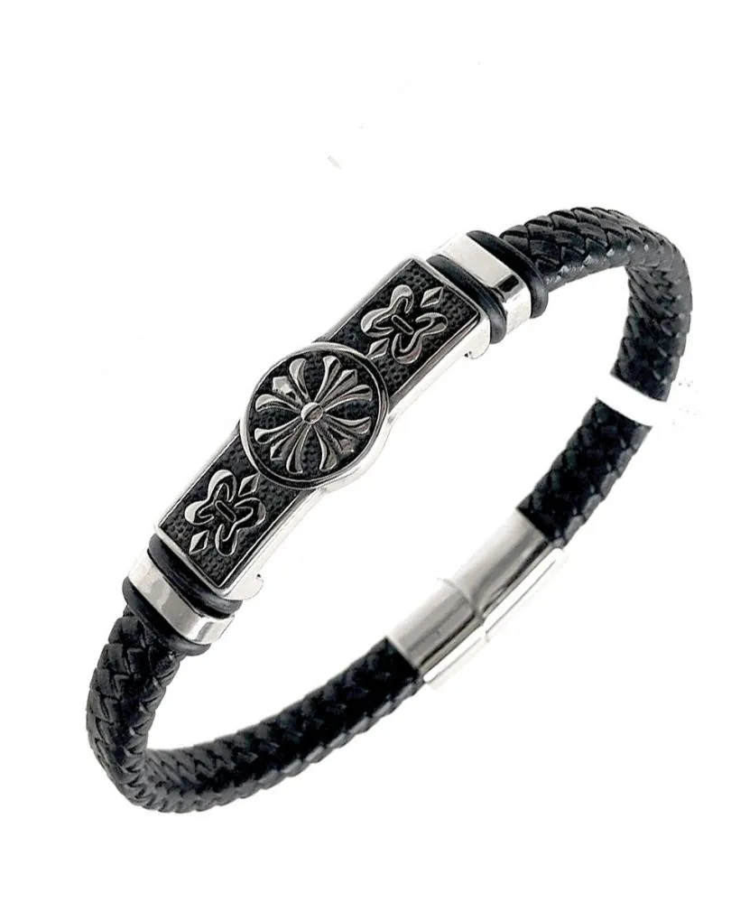 PULSERAS HOMBRE NEGRAS CON GRABADO CENTRAL EN ACERO