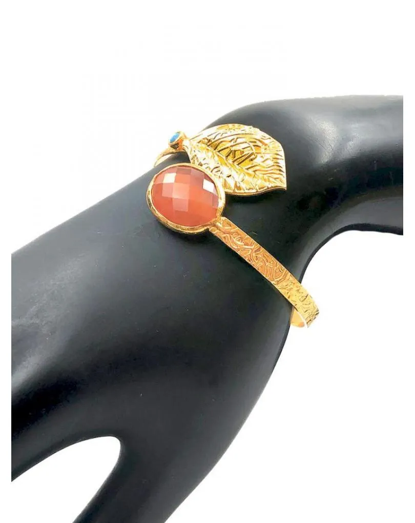 PULSERAS MUJER NARANJAS Y DORADAS CON HOJA DECORATIVA