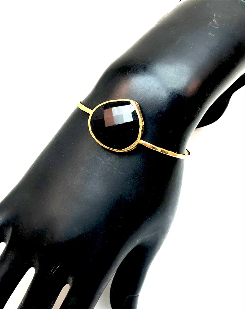 PULSERAS MUJER ORO BAÑO CON PIEDRA NATURAL NEGRA