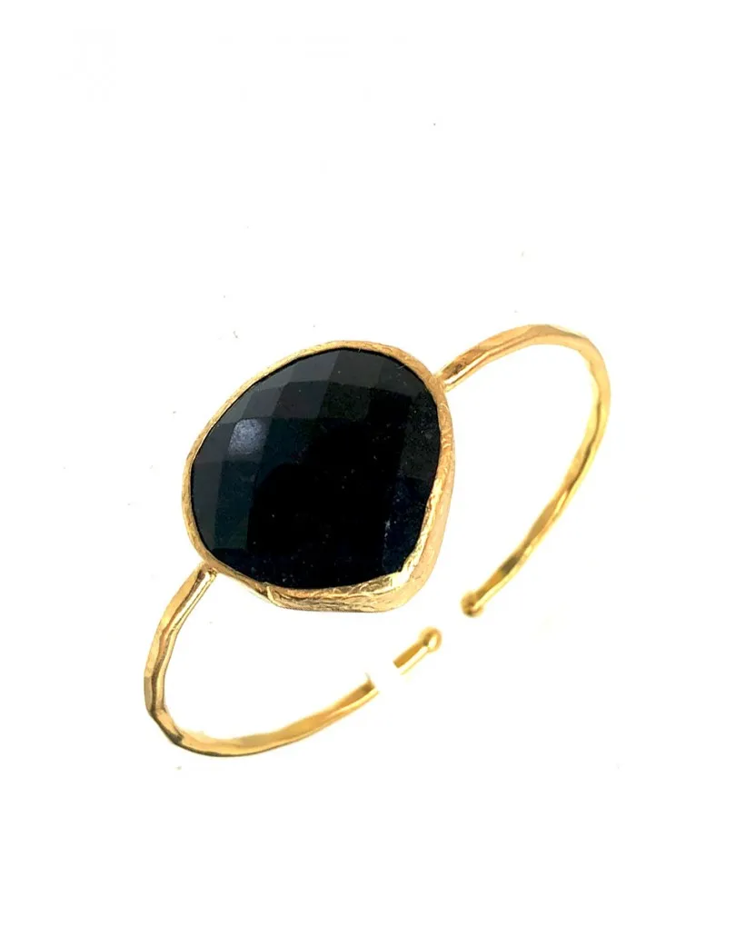 PULSERAS MUJER ORO BAÑO CON PIEDRA NATURAL NEGRA