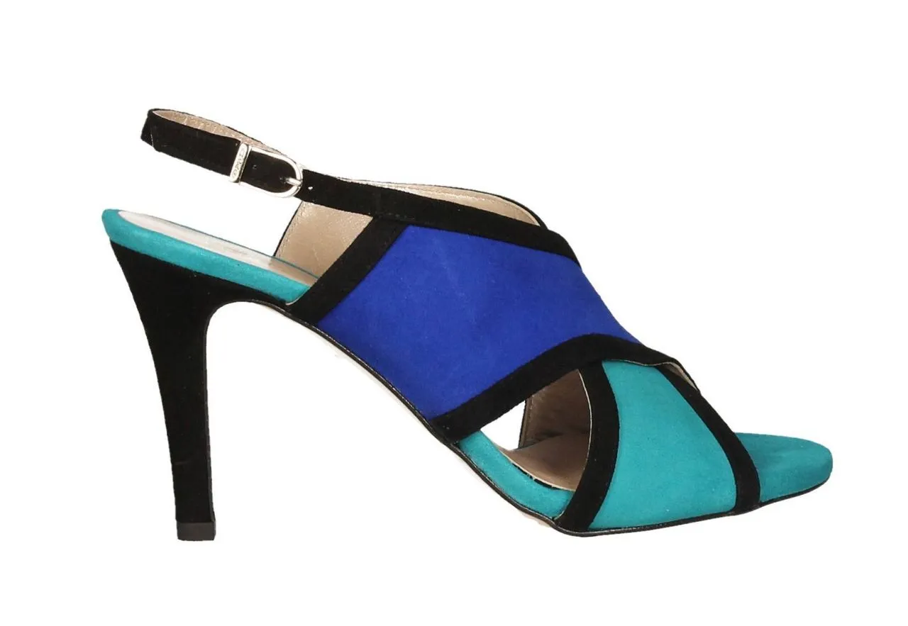 Sandalia Ante Azul/turquesa/negra Cruzada
