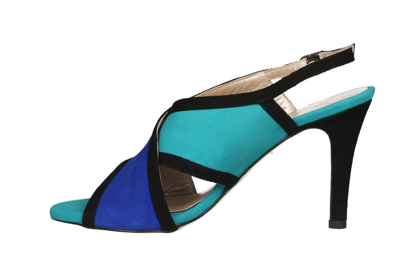 Sandalia Ante Azul/turquesa/negra Cruzada
