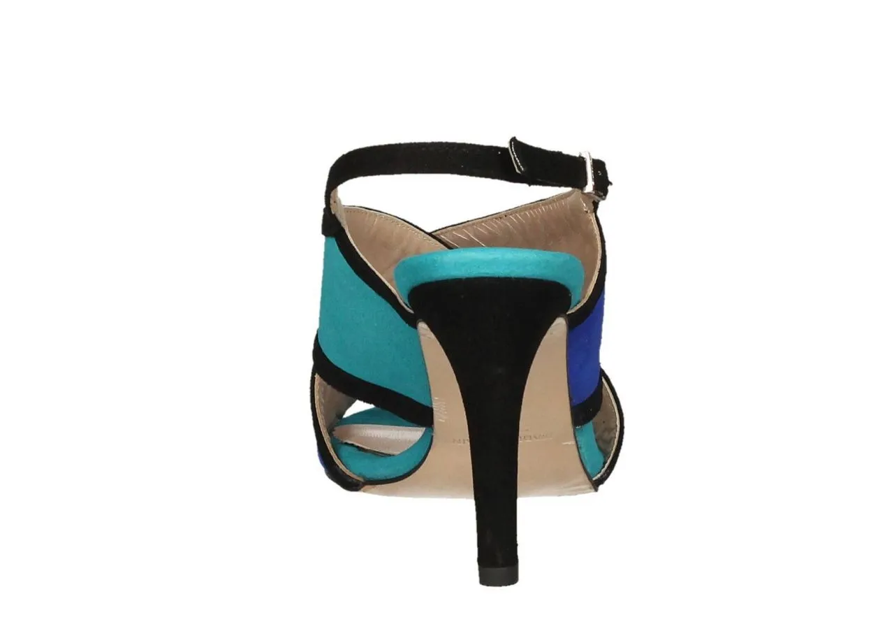 Sandalia Ante Azul/turquesa/negra Cruzada