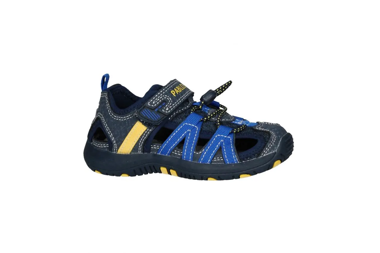 Sandalia Azul Cubierta Velcro Laterales Azul Electrico Tira Amarilla
