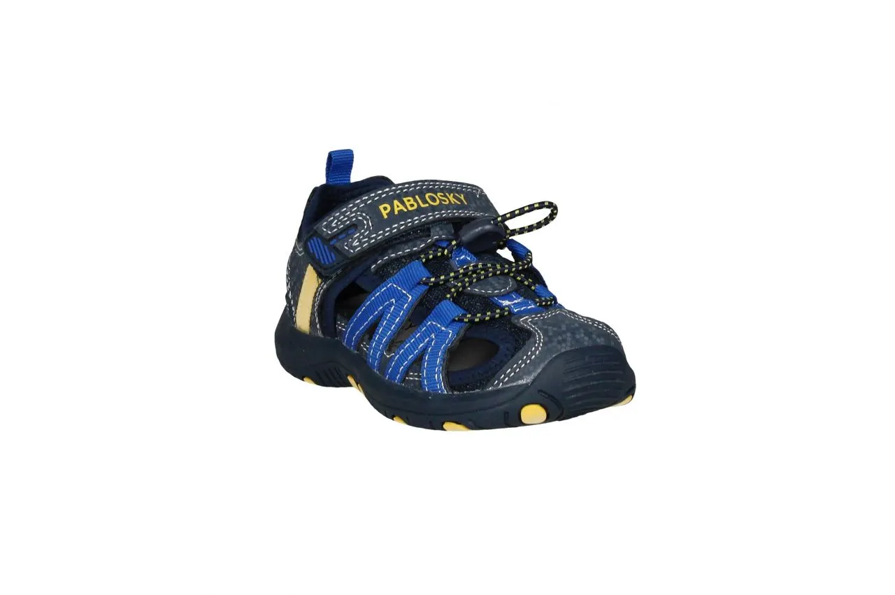 Sandalia Azul Cubierta Velcro Laterales Azul Electrico Tira Amarilla