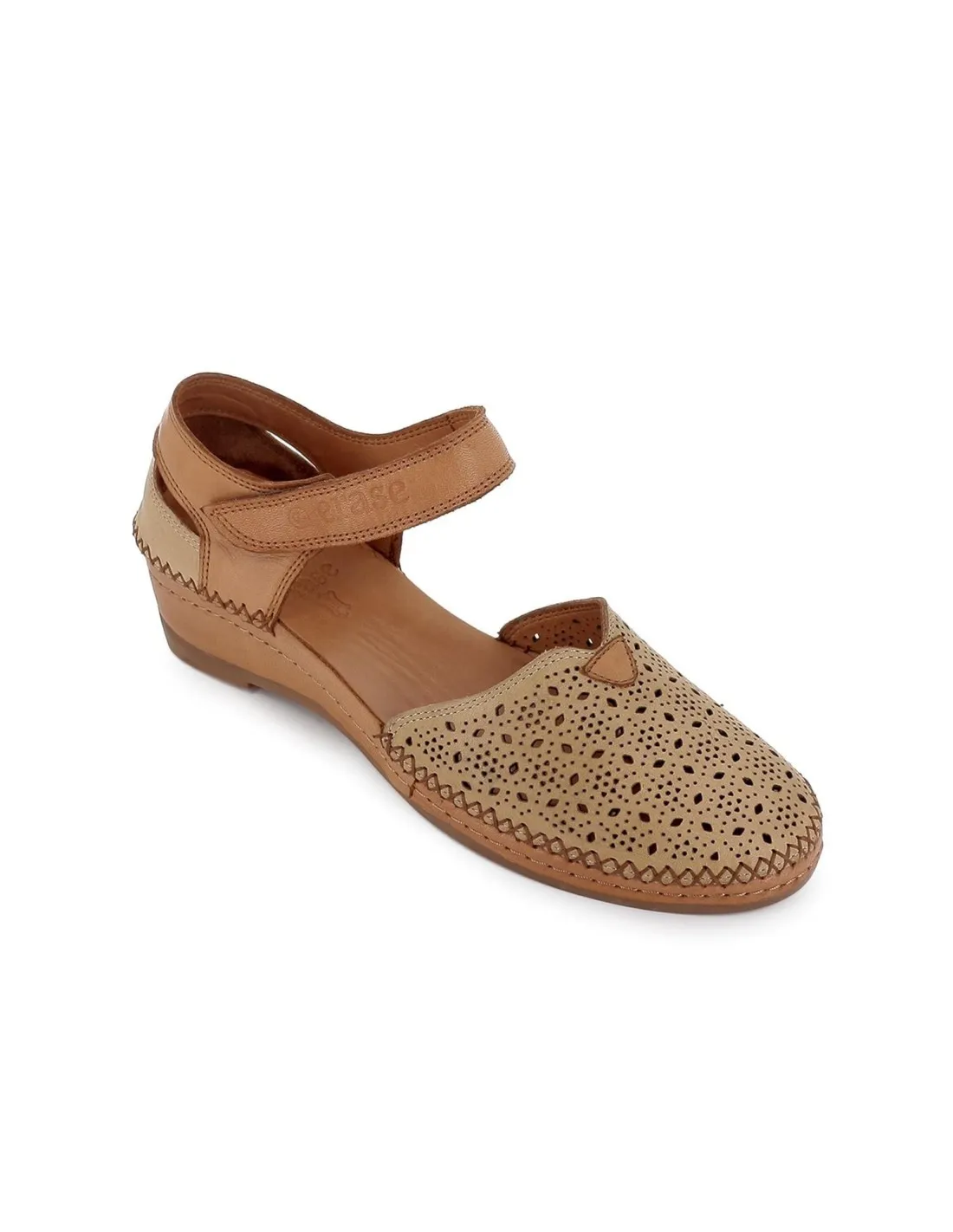 Sandalia cerrada mujer piel aberturas beige Erase