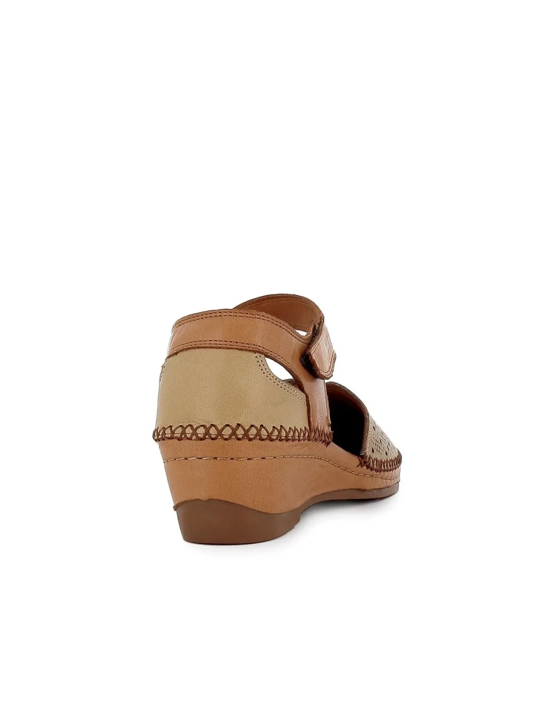 Sandalia cerrada mujer piel aberturas beige Erase