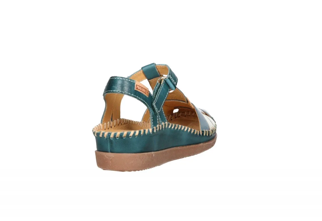 Sandalia Piel Azul Tiras Pala Cubierta Azul/beig/bronce
