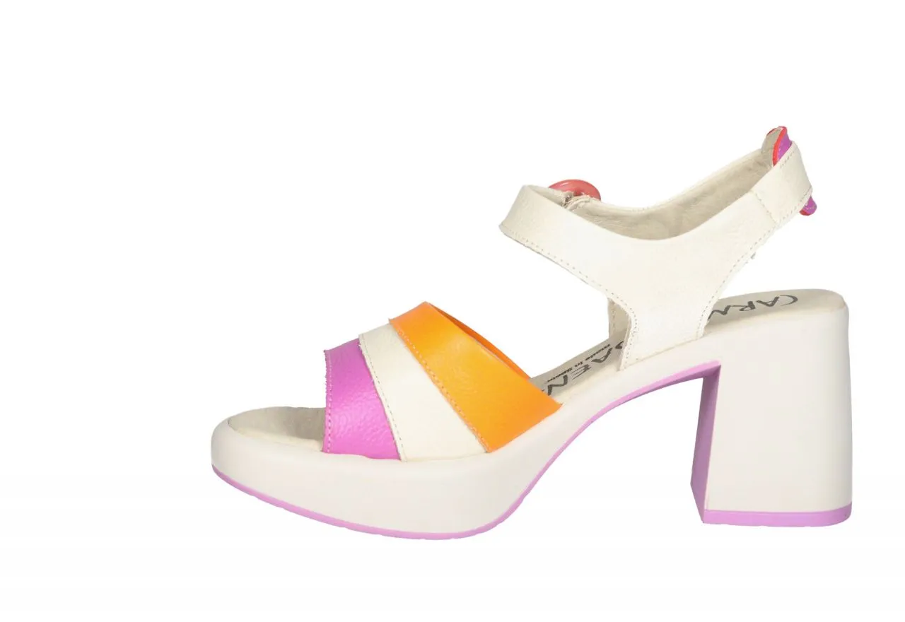 Sandalia Piel Beige Pala Tiras Violeta/beige/narana Tacon Alto