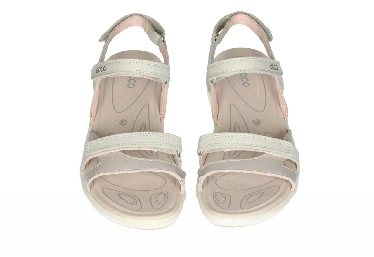 Sandalia Piel Beige/gris Tiras 3 Velcros