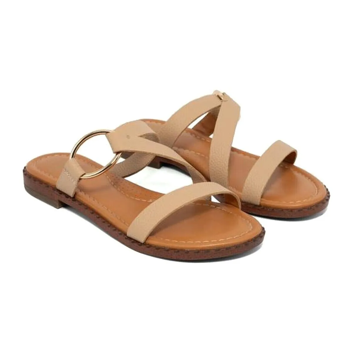 SANDALIA PLANA DE PIEL  MENORCA 009 BEIGE