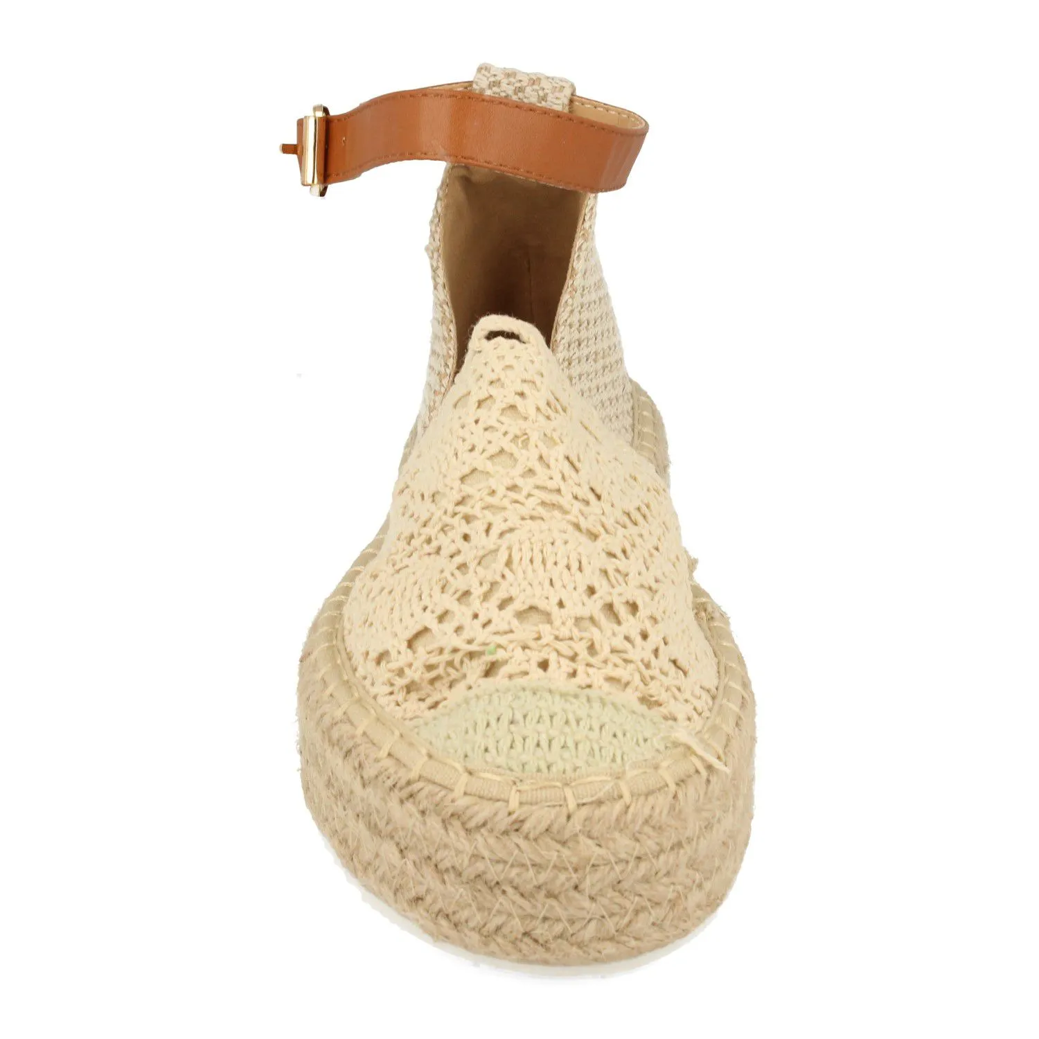 Sandalia plana diseño crochet mujer color beige