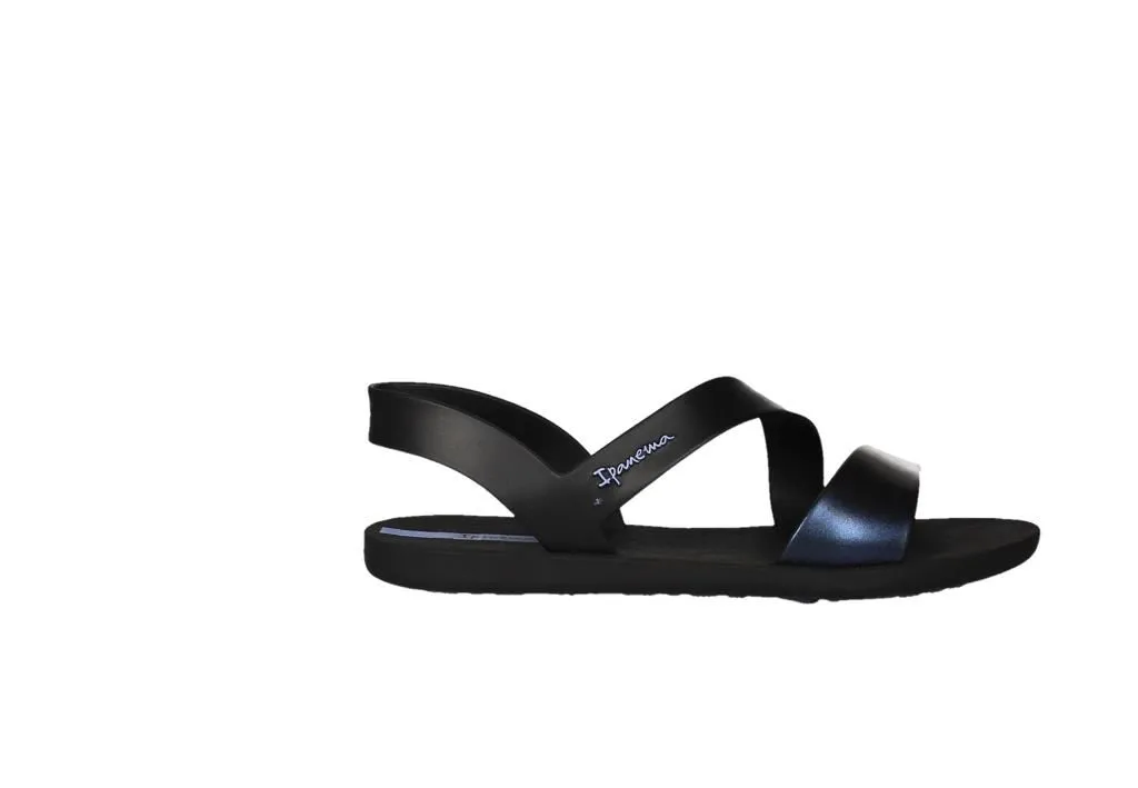 Sandalia Playa Negro Tira Metalizada Azul