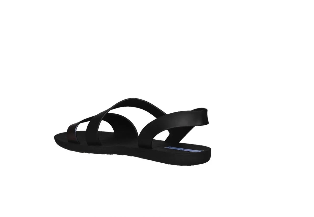 Sandalia Playa Negro Tira Metalizada Azul