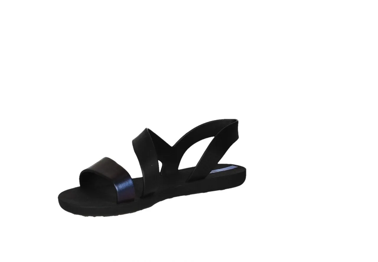 Sandalia Playa Negro Tira Metalizada Azul