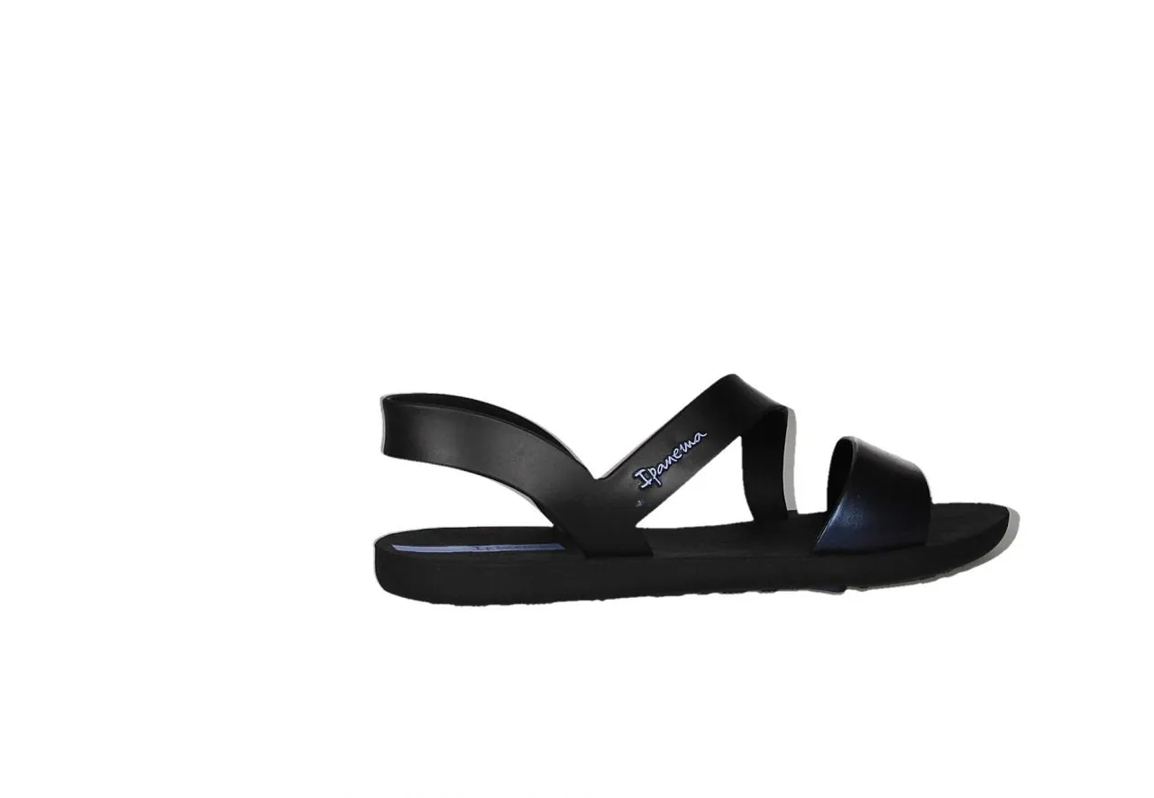 Sandalia Playa Negro Tira Metalizada Azul