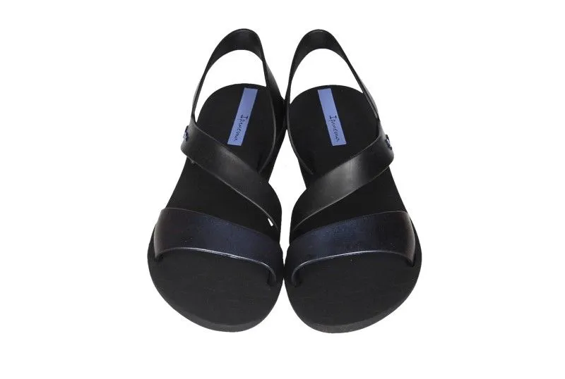 Sandalia Playa Negro Tira Metalizada Azul