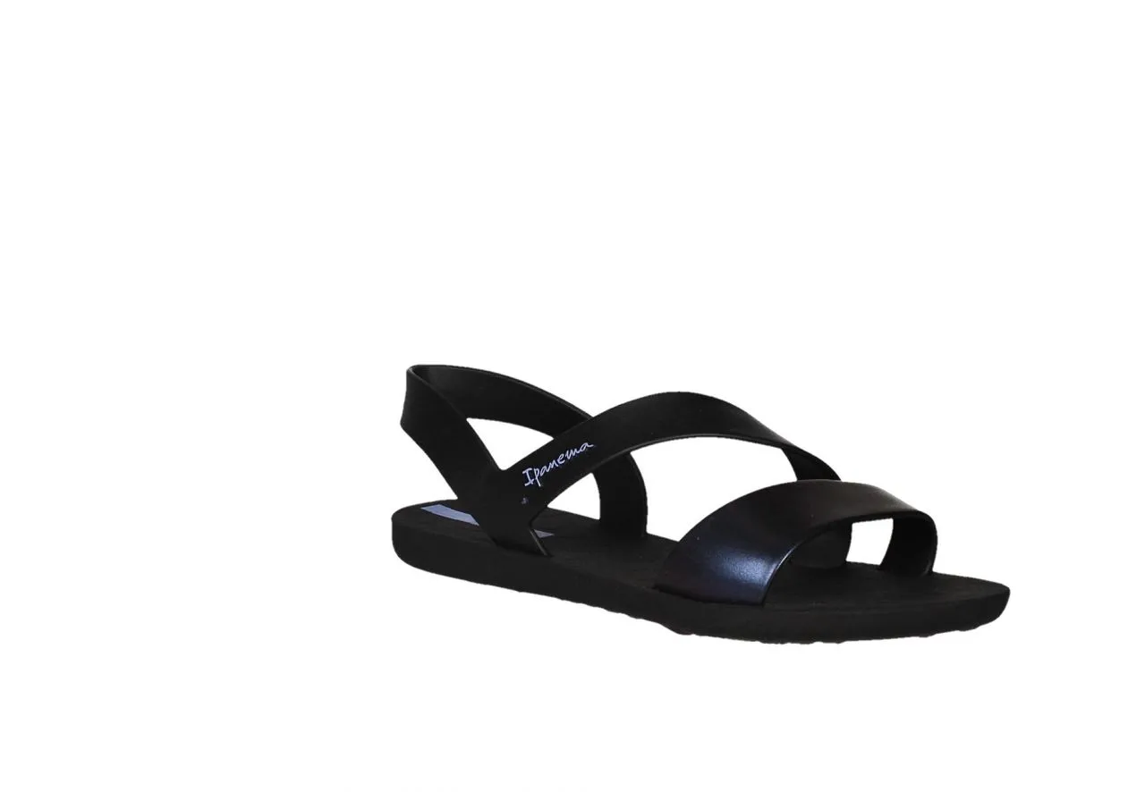 Sandalia Playa Negro Tira Metalizada Azul