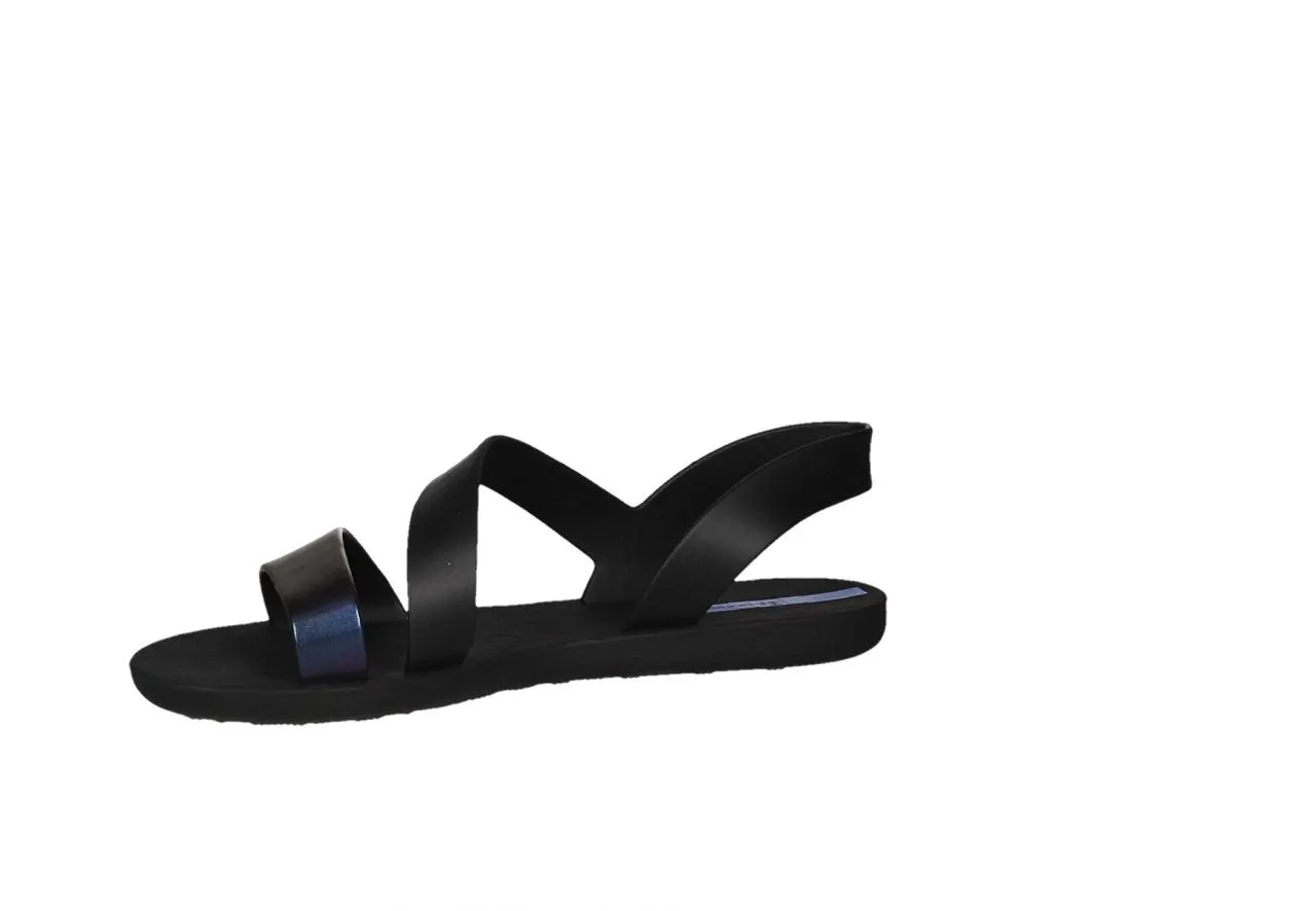 Sandalia Playa Negro Tira Metalizada Azul