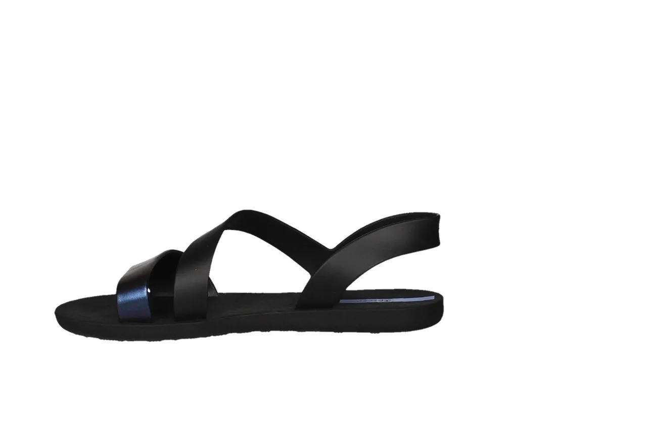 Sandalia Playa Negro Tira Metalizada Azul