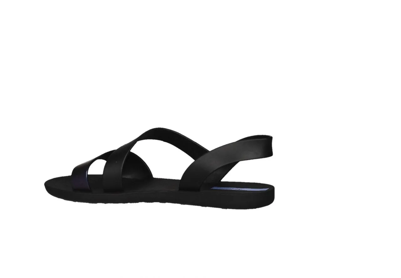 Sandalia Playa Negro Tira Metalizada Azul