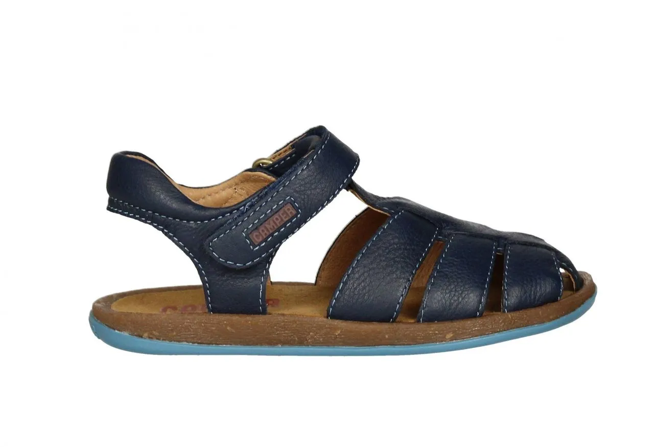 Sandalia Velcro Piel Azul 3 Tiras Piso Caramelo/azul