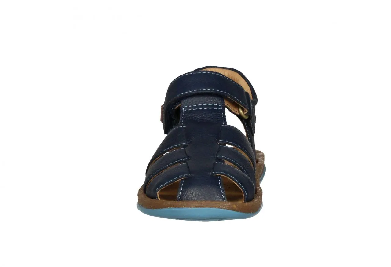 Sandalia Velcro Piel Azul 3 Tiras Piso Caramelo/azul