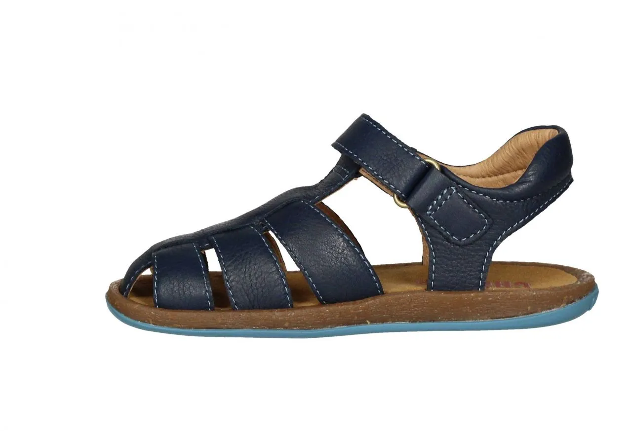 Sandalia Velcro Piel Azul 3 Tiras Piso Caramelo/azul