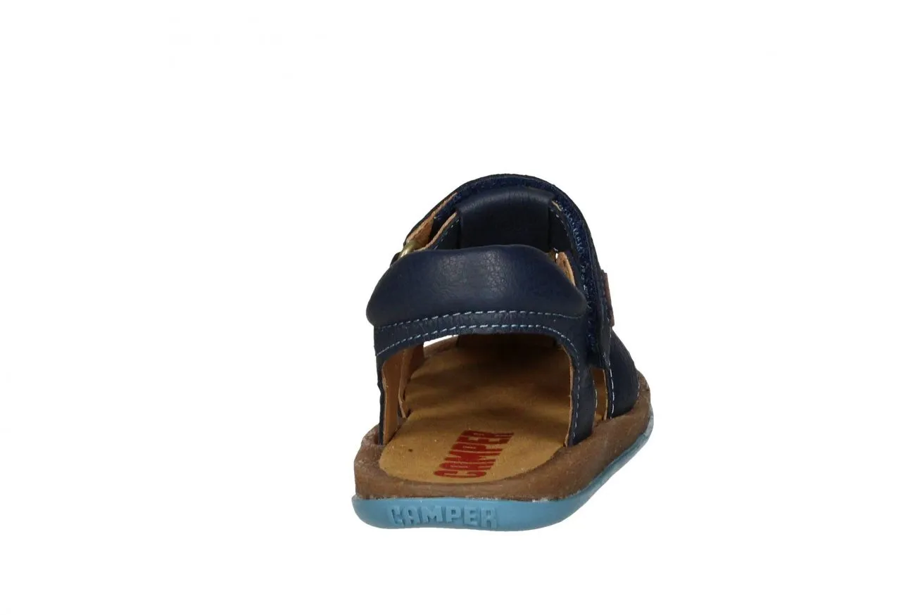 Sandalia Velcro Piel Azul 3 Tiras Piso Caramelo/azul