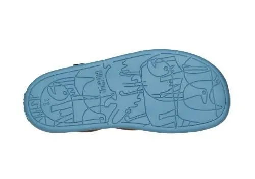 Sandalia Velcro Piel Azul 3 Tiras Piso Caramelo/azul