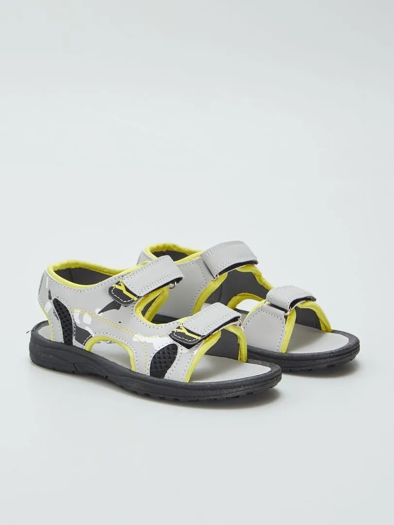 SANDALIAS CON VELCRO BICOLORES  GRIS