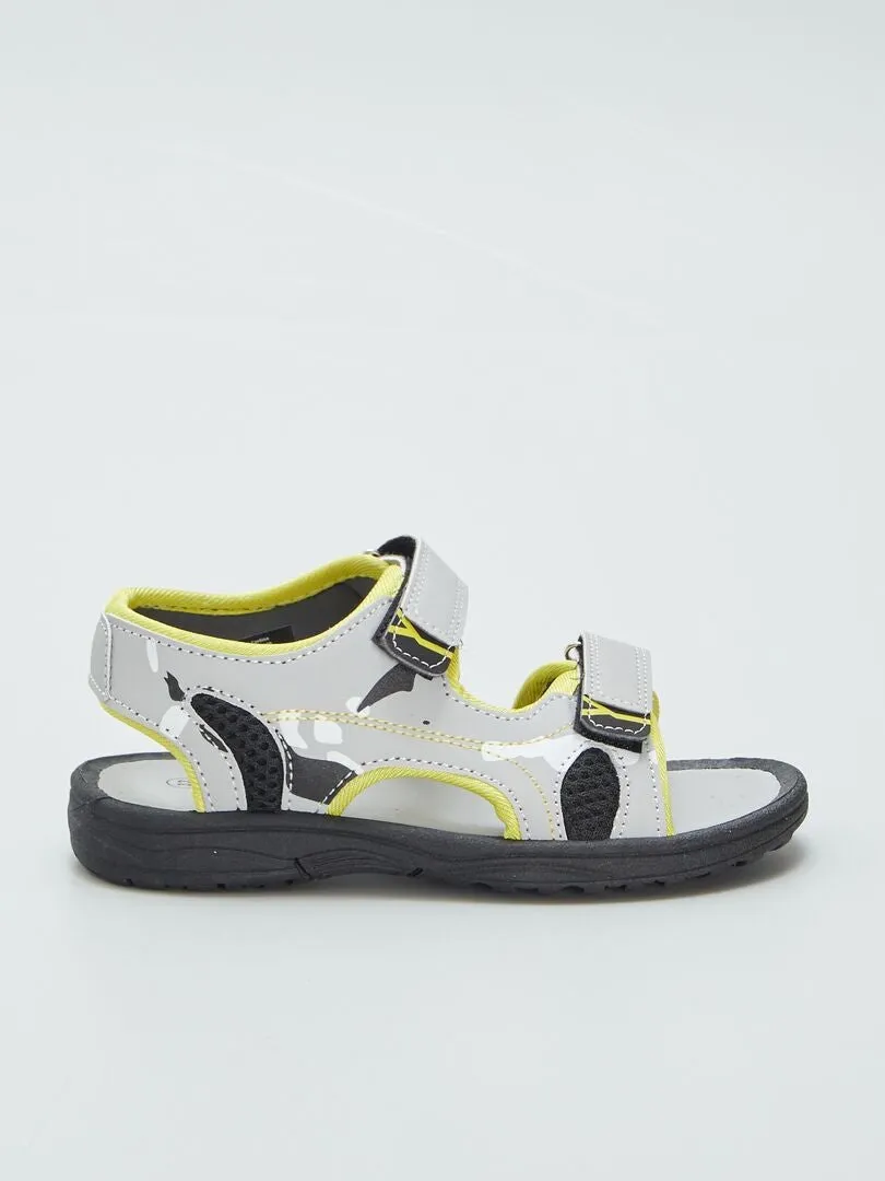 SANDALIAS CON VELCRO BICOLORES  GRIS