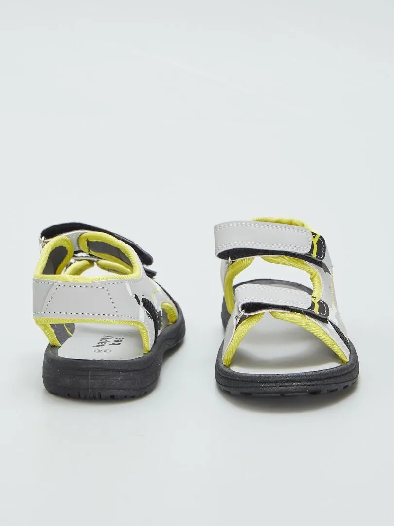 SANDALIAS CON VELCRO BICOLORES  GRIS