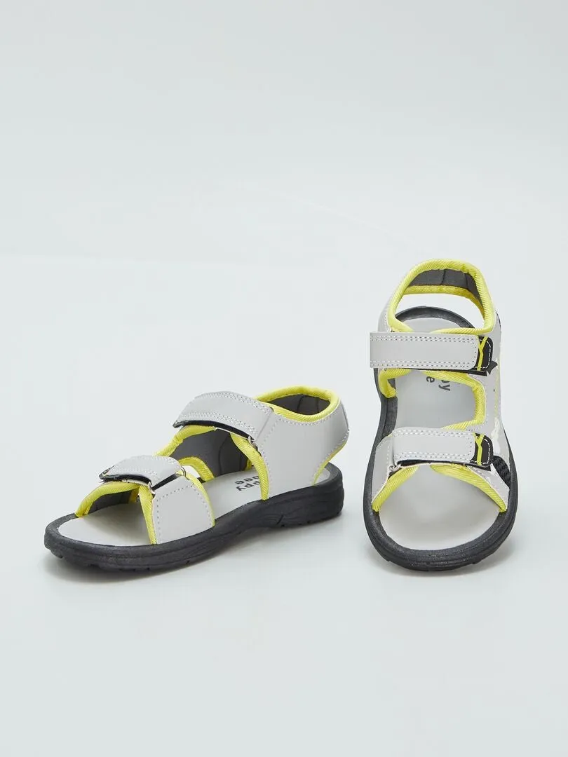 SANDALIAS CON VELCRO BICOLORES  GRIS