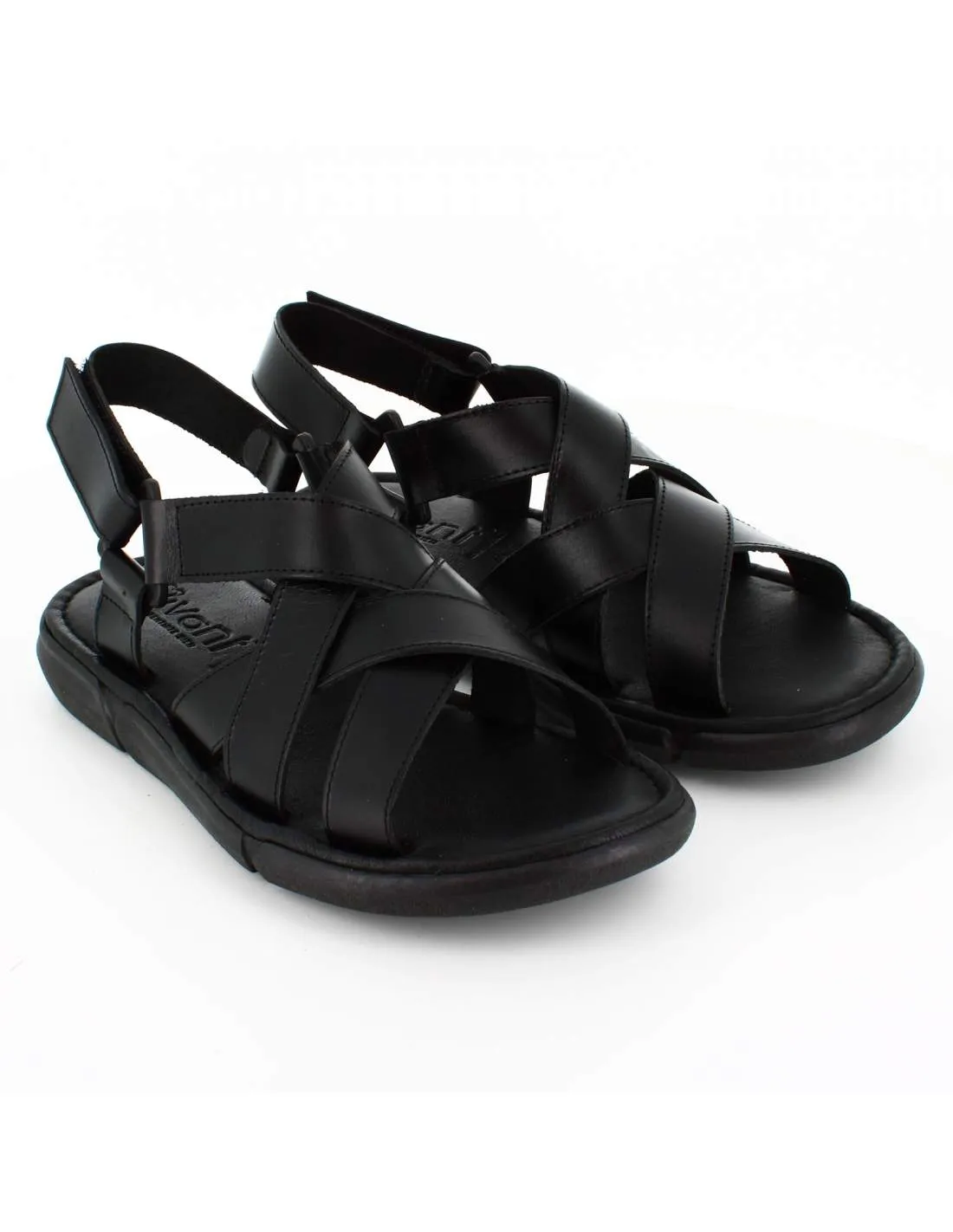Sandalias Hombre Piel Vaquetilla Negra