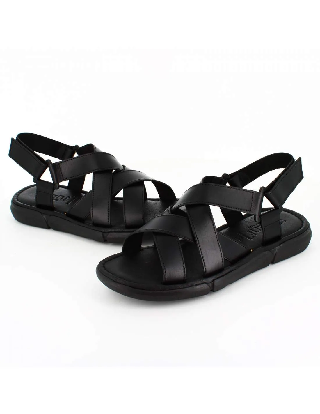 Sandalias Hombre Piel Vaquetilla Negra