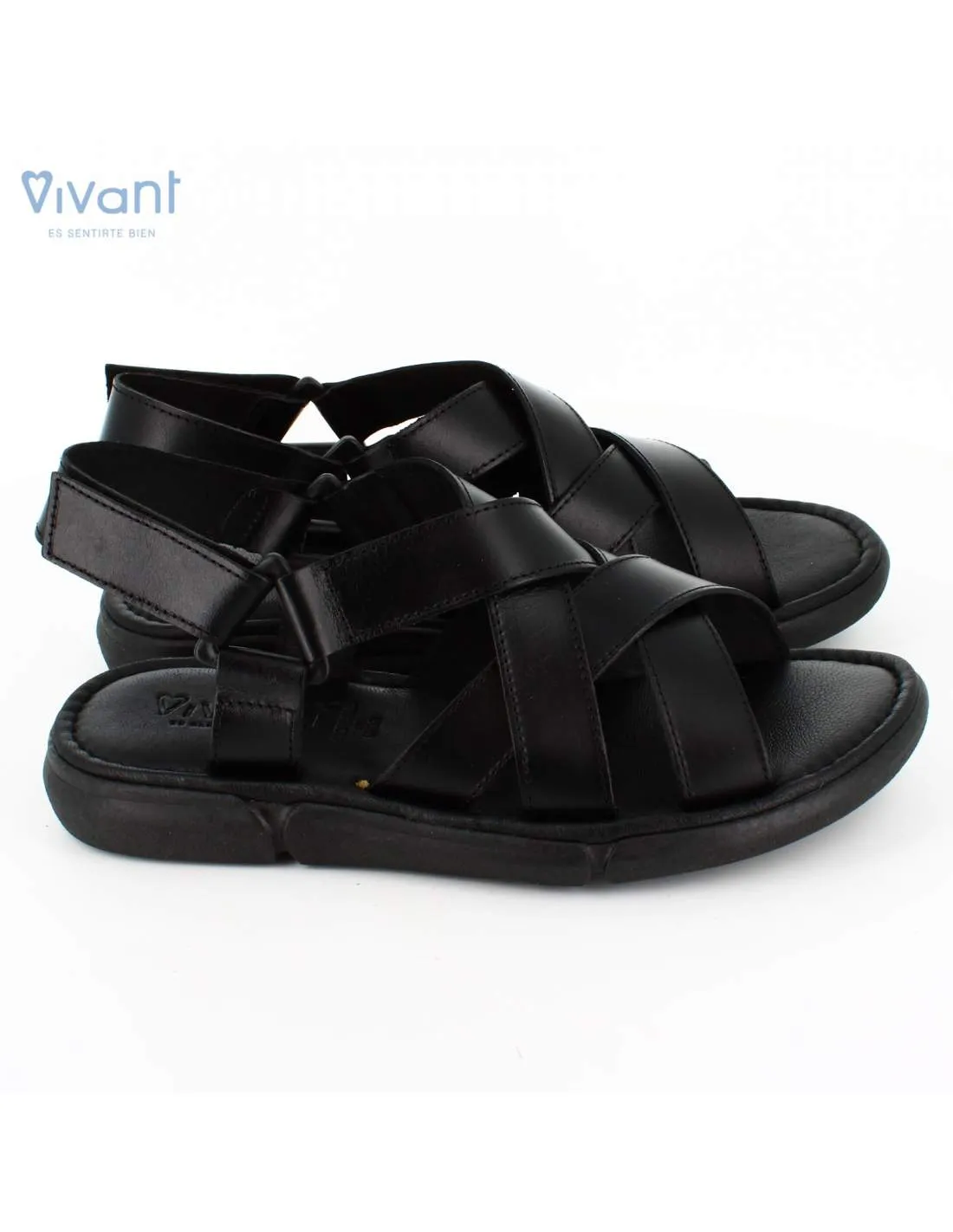 Sandalias Hombre Piel Vaquetilla Negra