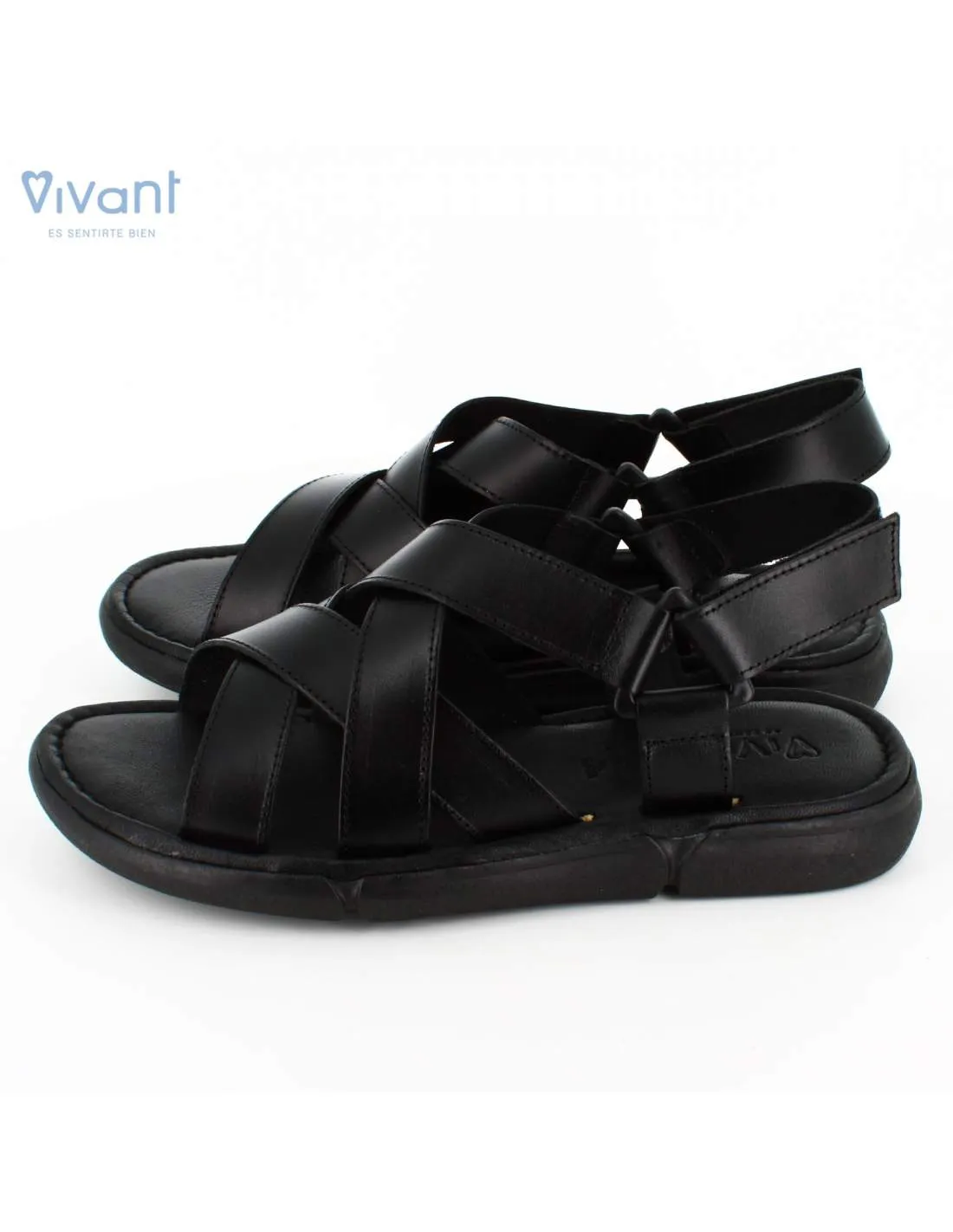 Sandalias Hombre Piel Vaquetilla Negra