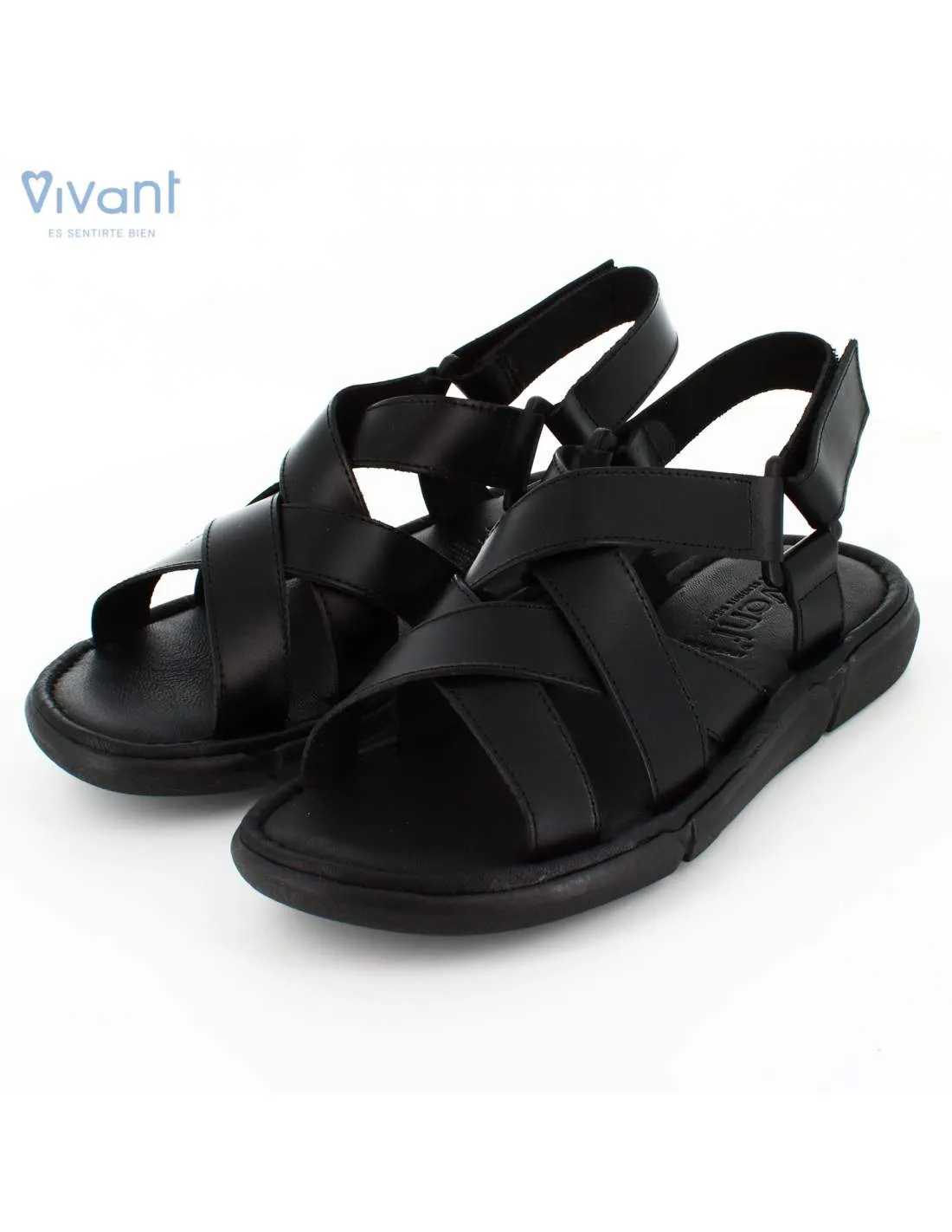 Sandalias Hombre Piel Vaquetilla Negra